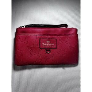 Juicy Couture Lipstick Red Faux Leather Wristlet Star Embossed Design EUC